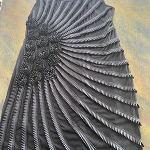 Lauren Michelle SZ XL BLK Stretch Knit Dress Ribboned Floral Design covers Front